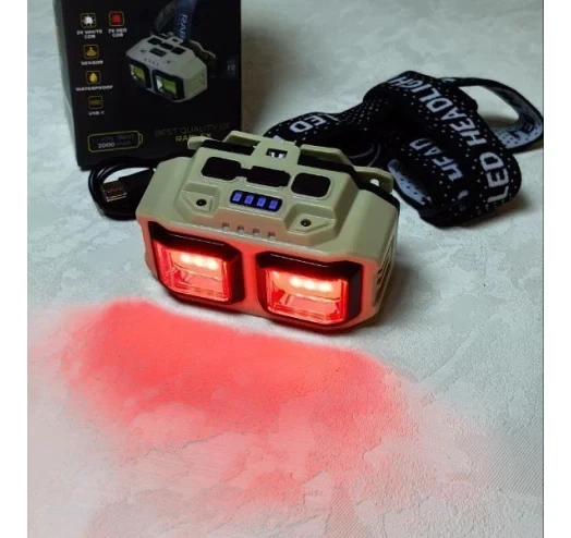 Кемпінговий налобный фонарь COB диоды, аккумулятор 18650, USB Type-C + красный свет - зображення 8