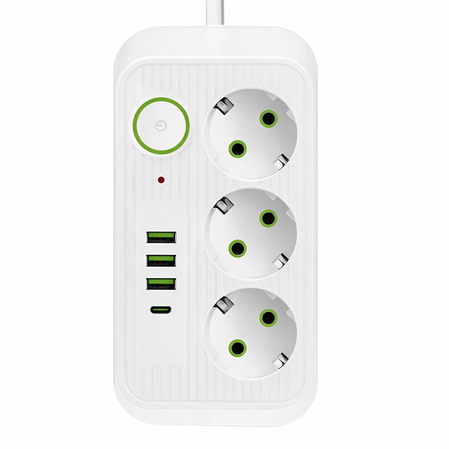 Мережевий фільтр подовжувач Power Socket 2.85м, 3 розетки + USB порти, Білий - зображення 2