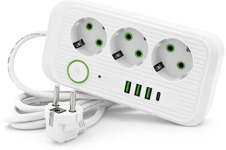 Мережевий фільтр подовжувач Power Socket 2.85м, 3 розетки + USB порти, Білий - зображення 4