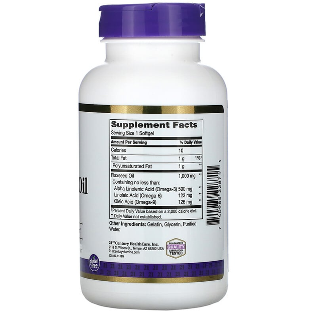 Лляне масло 21st Century "Flaxseed Oil" жирні кислоти омега 3-6-9, 1000 мг (120 гельових капсул) - зображення 2