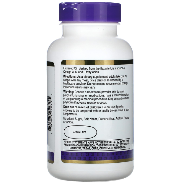 Лляне масло 21st Century "Flaxseed Oil" жирні кислоти омега 3-6-9, 1000 мг (120 гельових капсул) - зображення 3