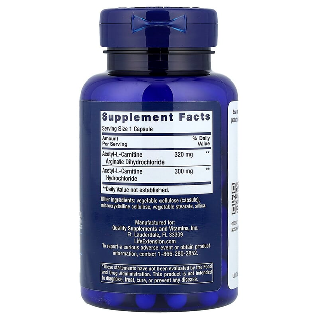 Ацетил L-карнитин аргинат Life Extension "Acetyl-L-Carnitine Arginate" (90 вегетарианских капсул) - зображення 2