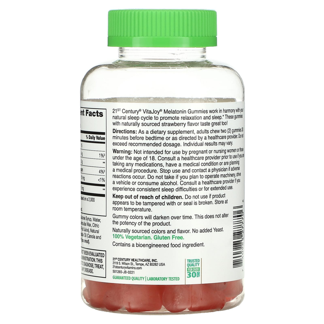 Мелатонін 21st Century, VitaJoy Gummies "Melatonin" здоровий сон, смак полуниці, 5 мг (120 жувальних цукерок) - зображення 3