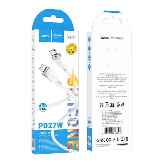 Кабель Hoco X109 Silicone Type-C to Lightning PD27W - Фото 3 Кабель Hoco X109 Silicone Type-C to Lightning PD27W - зображення 3