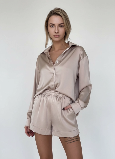 Костюм женский шелковый шорты и рубашка Atelier № 018 Бежевый 42/44 - Фото 1 Костюм женский шелковый шорты и рубашка Atelier № 018 Бежевый 42/44 - изображение 1