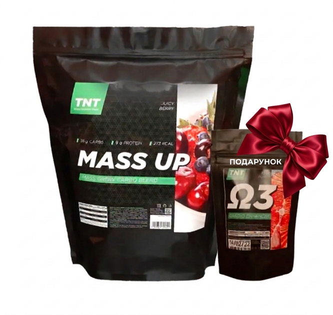 Гейнер + Омега-3 в Подарок TNT Mass UP 2.5 кг Клубничный пудинг - Фото 1 Гейнер + Омега-3 в Подарок TNT Mass UP 2.5 кг Клубничный пудинг - изображение 1
