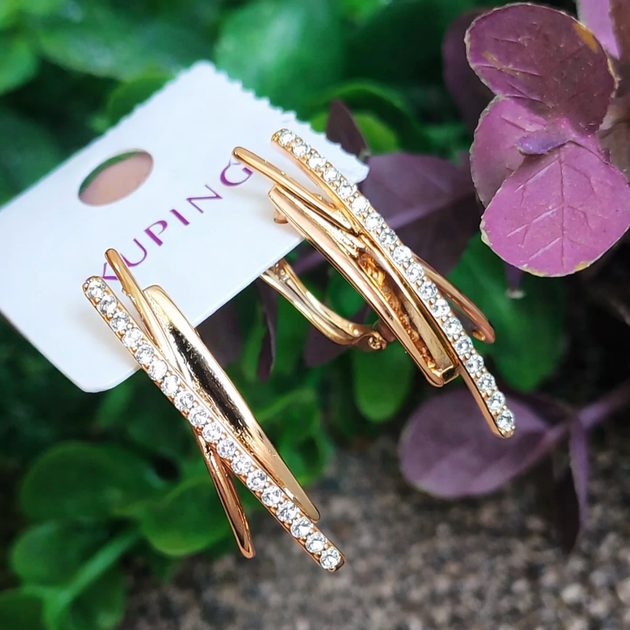 Серьги Xuping Jewelry длина 2.9см медицинское золото позолота 18К цирконий с1641 - Фото 3 Серьги Xuping Jewelry длина 2.9см медицинское золото позолота 18К цирконий с1641 - изображение 3