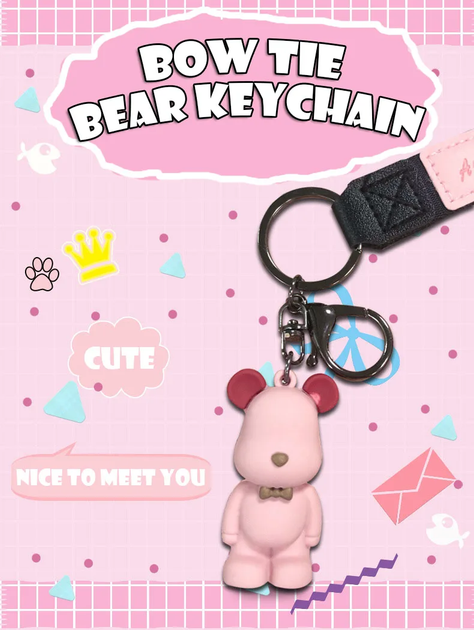 Брелок милий Ведмідь ПВХ Kawaii мультяшний у вигляді рожевого ведмедика - зображення 2