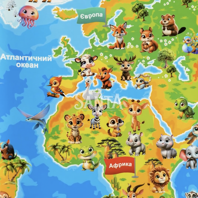Интерактивный плакат Карта мира WToys укр язык названия животных океанов континентов экзамен песни сказки интересные факты (97899) - изображение 4