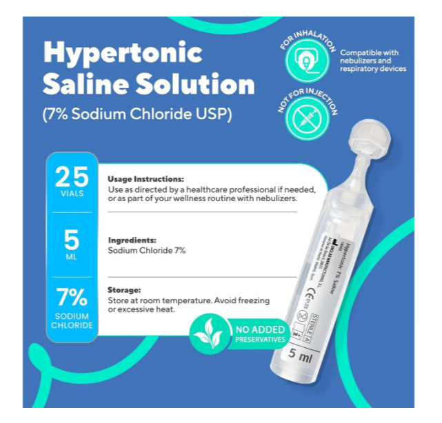 Naveh pharma Hypertonic Saline RSV 7% Гипертонический солевой раствор для гигиены дыхательных путей 25 шт. по 5 мл - изображение 3