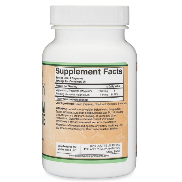Double Wood supplements Magtein Magnesium L-threonate 2000 мг 120 капсул L-треонат магния для работы мозга и нервной системы - изображение 4
