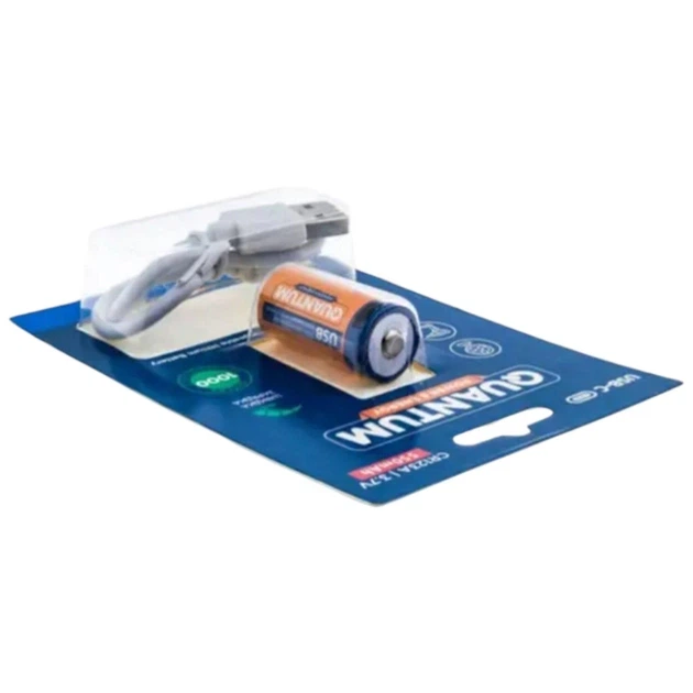 Аккумулятор Quantum USB Li-ion CR123A(16340) 3.7V. 550mAh blister+Type-C кабель (4010) - Фото 2 Аккумулятор Quantum USB Li-ion CR123A(16340) 3.7V. 550mAh blister+Type-C кабель (4010) - изображение 2
