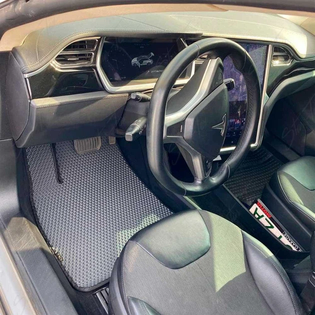 Комплект ковриков в салон Star-Tex на Tesla Model S (2012 - 2021) полный привод EVA/Ромб Черный + Серый - изображение 2