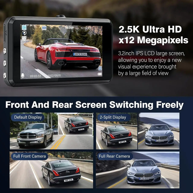 Автомобильный видеорегистратор S7 2.5K 1600P, WDR, циклическая запись, SD 64GB, Full HD для авто - изображение 6