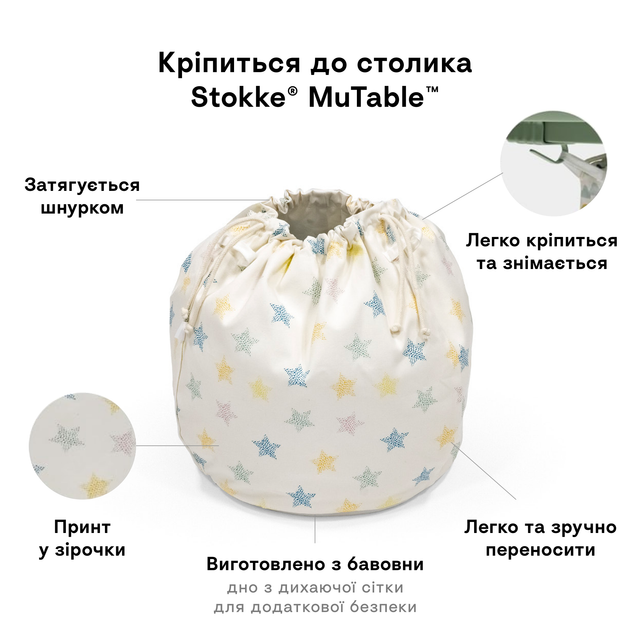 Контейнер бавовняний для іграшок Stokke MuTable V2, колір бежевий з бірюзовим (627202) - Фото 3 Контейнер бавовняний для іграшок Stokke MuTable V2, колір бежевий з бірюзовим (627202) - зображення 3