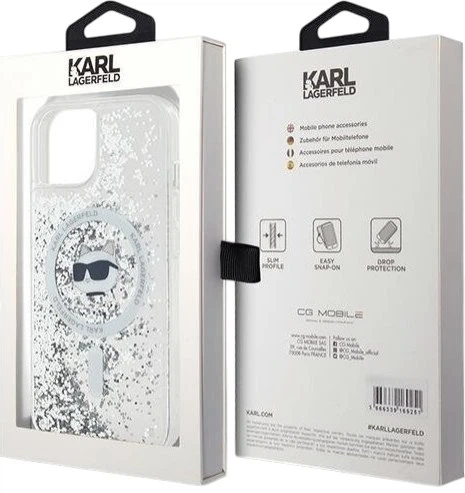 Панель Karl Lagerfeld Liquid Glitter Choupette Head Magsafe для Apple iPhone 14 / 15 / 13 Transparent (3666339285722) - зображення 8