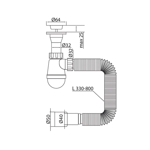 Сифон для умивальника Mixxus SU-09-A 1 1/4"x32 з литим випуском (MI8189) ( 18016 ) - изображение 2