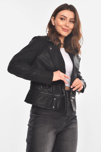 Куртка-косуха женская из экокожи черного цвета Fashion размер 40 (210820) - Фото 2 Куртка-косуха женская из экокожи черного цвета Fashion размер 40 (210820) - изображение 2