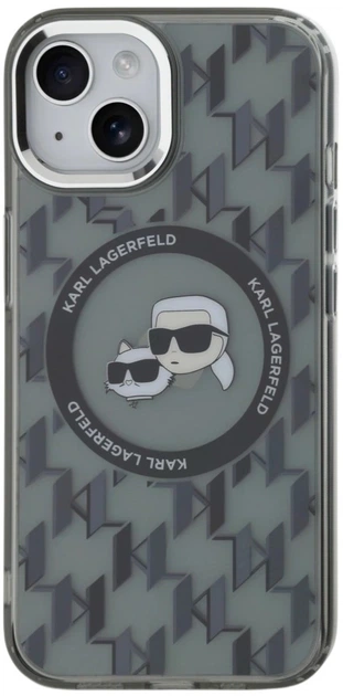 Панель Karl Lagerfeld IML Monogram Karl & Choupette Head MagSafe для Apple iPhone 15 Black (3666339284886) - зображення 3