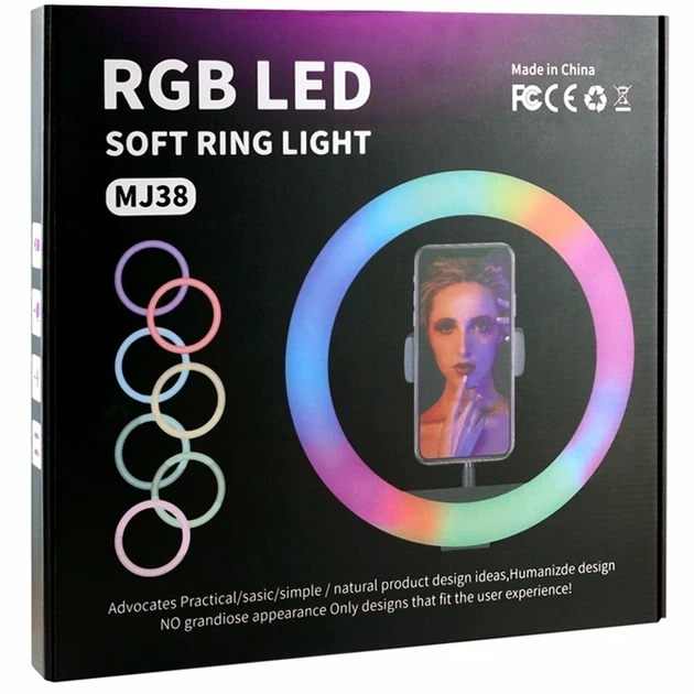 Лампа RGB 38 см 10 режимов для фото и видео с держателем для смартфона черная MJ38 - изображение 2