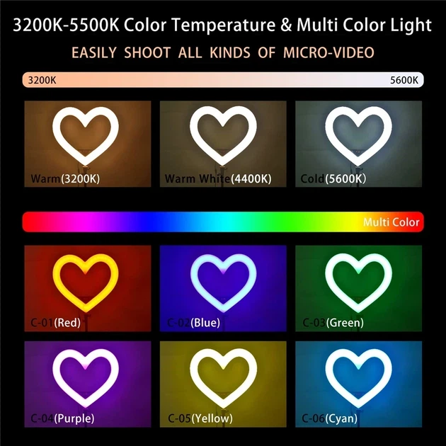 Лампа RGB 33 см 3200-5600К 3 держателя USB черный JM33-13 для фото и видео контента - изображение 8