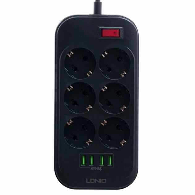 Мережевий подовжувач LDNIO SE6403 6 розеток 4 USB 3.4 А чорний 2 метри із пластику із захистом від перегріву - Фото 1 Мережевий подовжувач LDNIO SE6403 6 розеток 4 USB 3.4 А чорний 2 метри із пластику із захистом від перегріву - зображення 1