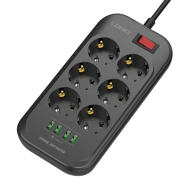 Мережевий подовжувач LDNIO SE6403 6 розеток 4 USB 3.4 А чорний 2 метри із пластику із захистом від перегріву - Фото 6 Мережевий подовжувач LDNIO SE6403 6 розеток 4 USB 3.4 А чорний 2 метри із пластику із захистом від перегріву - зображення 6