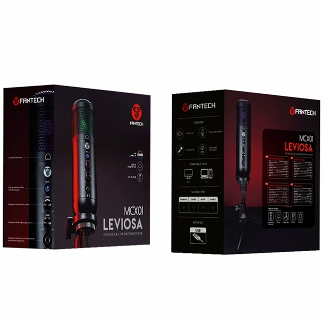 Микрофон Fantech MCX01 Leviosa USB-B черный конденсаторный с кардиоидной направленностью и POP-фильтром - Фото 2 Микрофон Fantech MCX01 Leviosa USB-B черный конденсаторный с кардиоидной направленностью и POP-фильтром - изображение 2