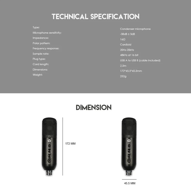 Микрофон Fantech MCX01 Leviosa USB-B черный конденсаторный с кардиоидной направленностью и POP-фильтром - Фото 7 Микрофон Fantech MCX01 Leviosa USB-B черный конденсаторный с кардиоидной направленностью и POP-фильтром - изображение 7