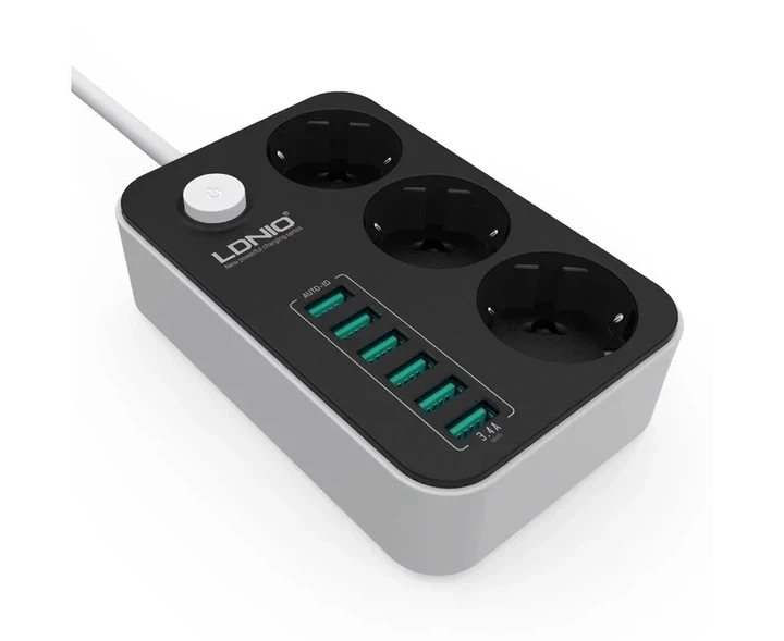 Мережевий подовжувач 6USB 3.4A 3 розетки довжина кабелю 1.6 м чорний LDNIO SE3631 - зображення 3