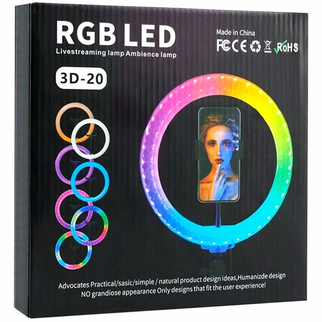 Лампа кільцева RGB Crystal 3D 20 см USB керування яскравістю для фото та відео зйомок чорний - зображення 2