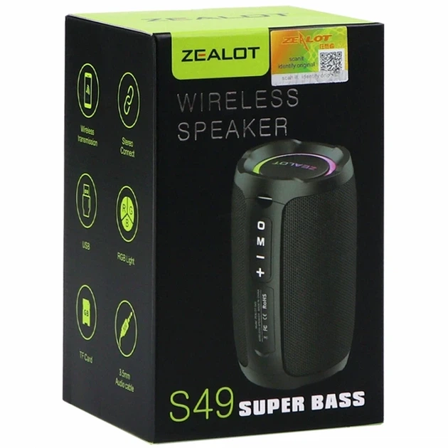 Портативна колонка 10Вт 3600mAh Bluetooth USB IP67 чорна Zealot S49 - зображення 2