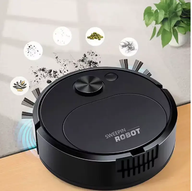 Акумуляторний робот-пилосос Sweeping Robot з дефектами / Міні робот-пилосос для сухого прибирання Чорний - зображення 2