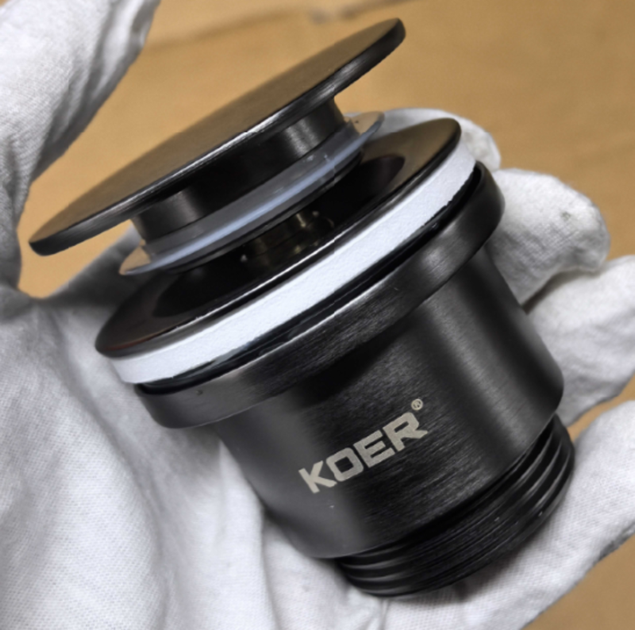 Донный клапан для раковины Koer PW-11-07 1 1/4'' универсальный (с/без перл) СLICK-СLACK (Цвет графит) - Фото 4 Донный клапан для раковины Koer PW-11-07 1 1/4'' универсальный (с/без перл) СLICK-СLACK (Цвет графит) - изображение 4