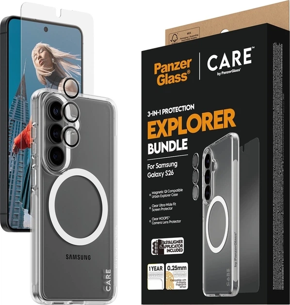 Захисний набір CARE by PanzerGlass 3-in-1 Bundle для Samsung Galaxy S26 Transparent (CR12957) - зображення 5