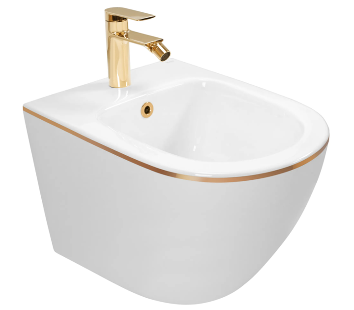 Подвесное биде REA CARLO MINI WHITE GOLD EDGE белый - изображение 4