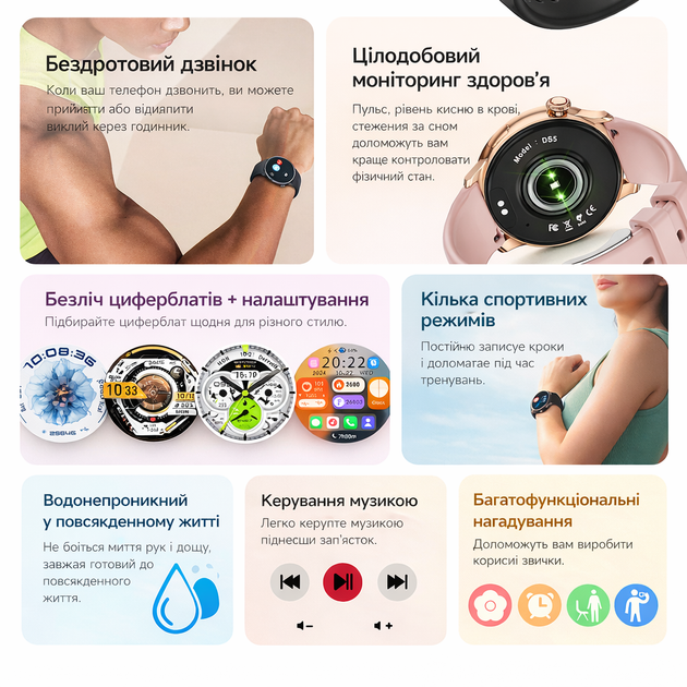 Смарт-годинник жіночий LEMFO DM5 (пульсоксиметр, дзвінки) Amoled екран - зображення 2