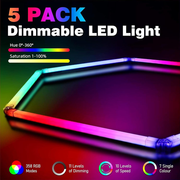 Світлодіодна LED лампа Шестигранне освітлення для гаража VASTFIRE RGBW: 5 шестикутників для автоскла, майстерні, тренажерного залу - зображення 3