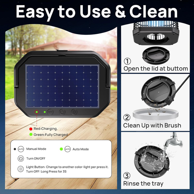 Солнечный уничтожитель насекомых Solar Bug Zapper OSFK-01 4000В с аккумулятором 5500мАч черный для улицы - изображение 7