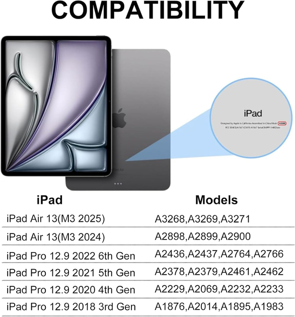 Чехол-клавиатура для iPad Air 13 дюймов (M2 2024/ M3 2025) - клавиатура QWERTY UK с раскладкой для iPad Pro 12,9 дюймов 6-го/5-го - изображение 3