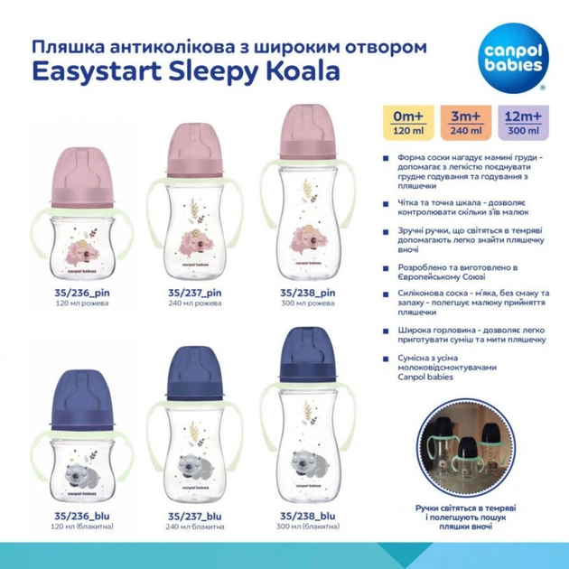 Бутылочка для кормления Canpol babies Easystart Sleepy Koala 300 мл голубая (35/238_blu) (357036) - изображение 4