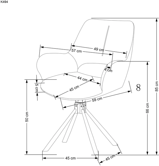 Стілець для кухні та вітальні Halmar K494 обертальний Попелястий/Чорний (5905248125933) - зображення 9
