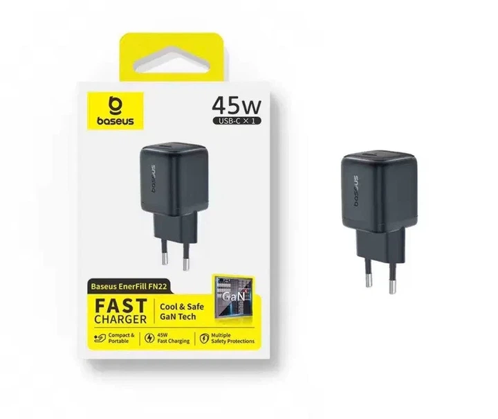 Мережевий зарядний пристрій Baseus EnerFill FN22 GaN 45W Type-C (PD 3.0 / QC 3.0), швидка зарядка, Black - зображення 4