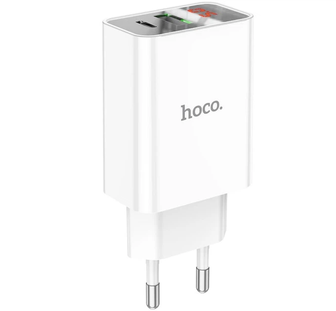 Зарядное устройство Hoco C100A USB QC3.0 / Type-C (PD) 20W быстрая зарядка с дисплеем - White - изображение 2
