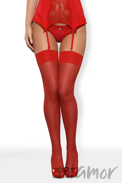 Панчохи під пояс Obsessive S800 S/M Червоний - зображення 2