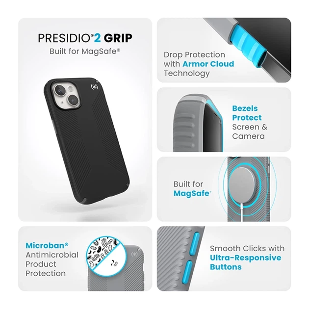 Чехол Speck Presidio2 Grip для iPhone 15 | 14 | 13 Black/Slate Grey with MagSafe (150557-3205) - Фото 11 Чехол Speck Presidio2 Grip для iPhone 15 | 14 | 13 Black/Slate Grey with MagSafe (150557-3205) - изображение 11