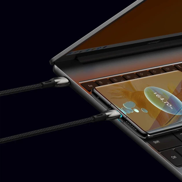 Кабель Baseus Glimmer Series Fast Charge USB-C to USB-C 100W 1m Black (CADH000701) - Фото 10 Кабель Baseus Glimmer Series Fast Charge USB-C to USB-C 100W 1m Black (CADH000701) - зображення 10