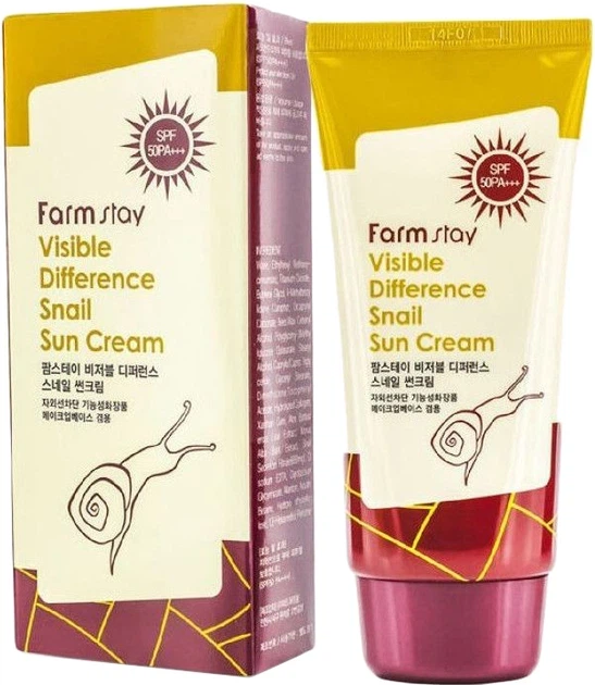 Солнцезащитный крем FarmStay Visible Difference Snail Sun Cream SPF50+ с экстрактом улитки 70 г - Фото 1 Солнцезащитный крем FarmStay Visible Difference Snail Sun Cream SPF50+ с экстрактом улитки 70 г - изображение 1