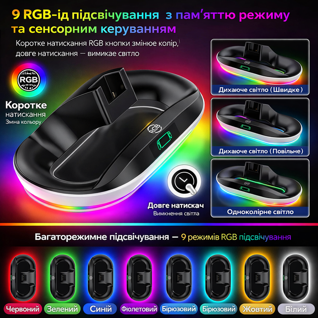 Зарядная док-станция для PlayStation Portal VG-P5348 с RGB-подсветкой PS Portal (9 режимов) - Фото 5 Зарядная док-станция для PlayStation Portal VG-P5348 с RGB-подсветкой PS Portal (9 режимов) - изображение 5