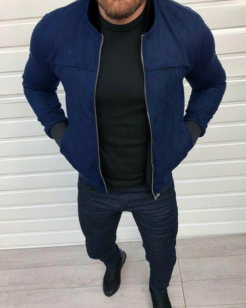 Бомбер замшевий синій S - зображення 2